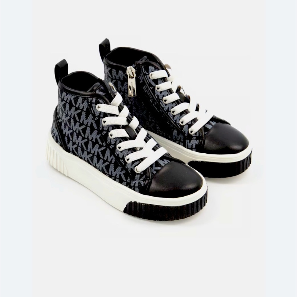 Michael Kors Kids Brand Logo Zipper Closure Ankle Sneakers, Black (Sz 2)